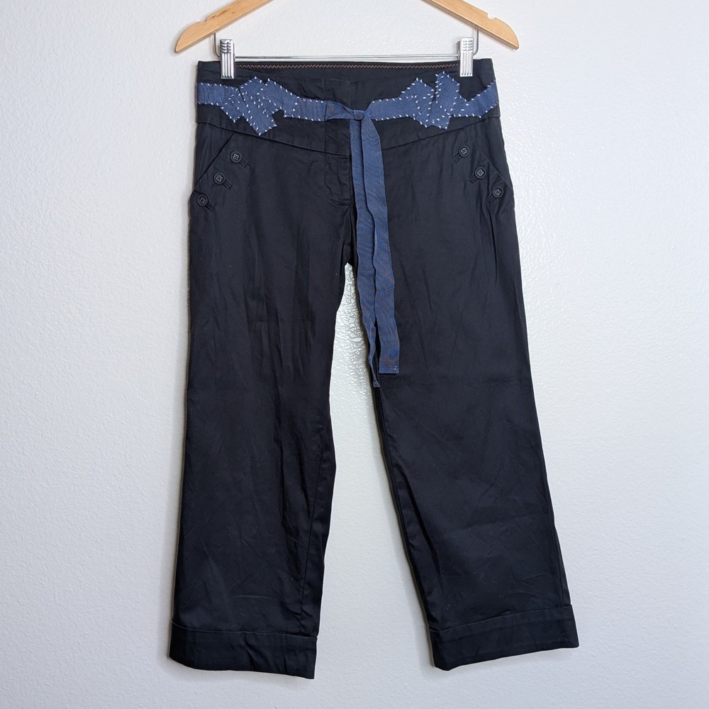 Taikonhu Anthropologie Navy Blue Sash Tie Cropped Pants Size 4